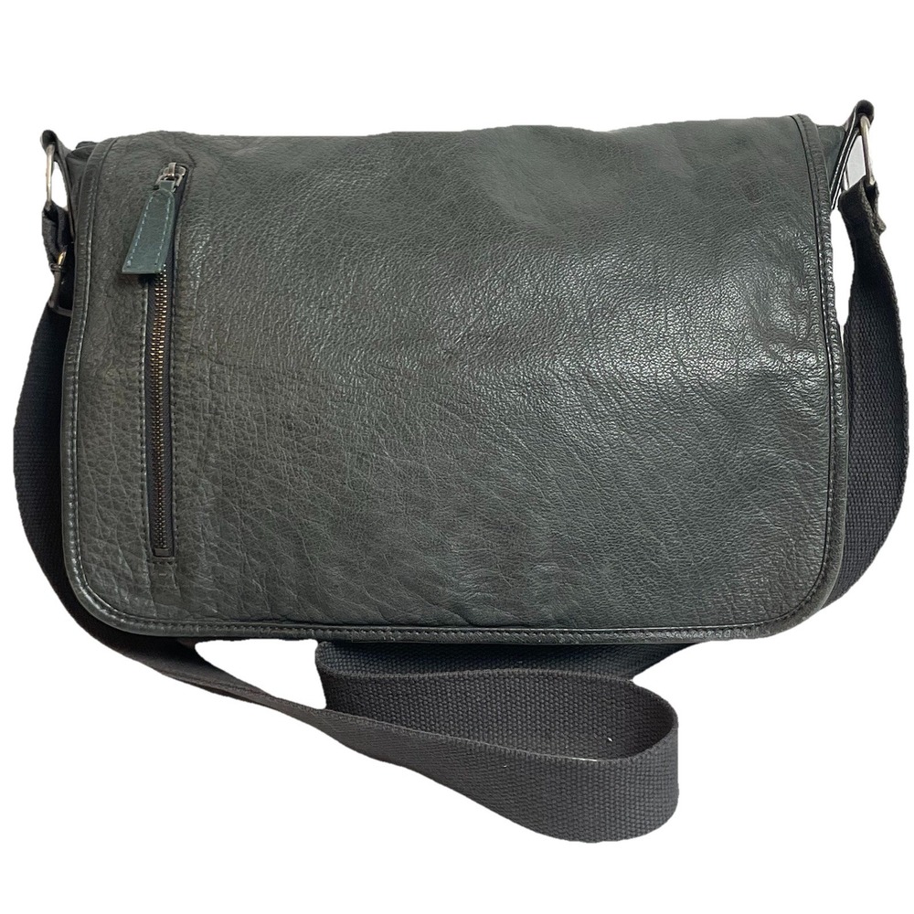 Genuine Leather Messenger Laptop Bag Greenish Gray Adjustable Strap Large